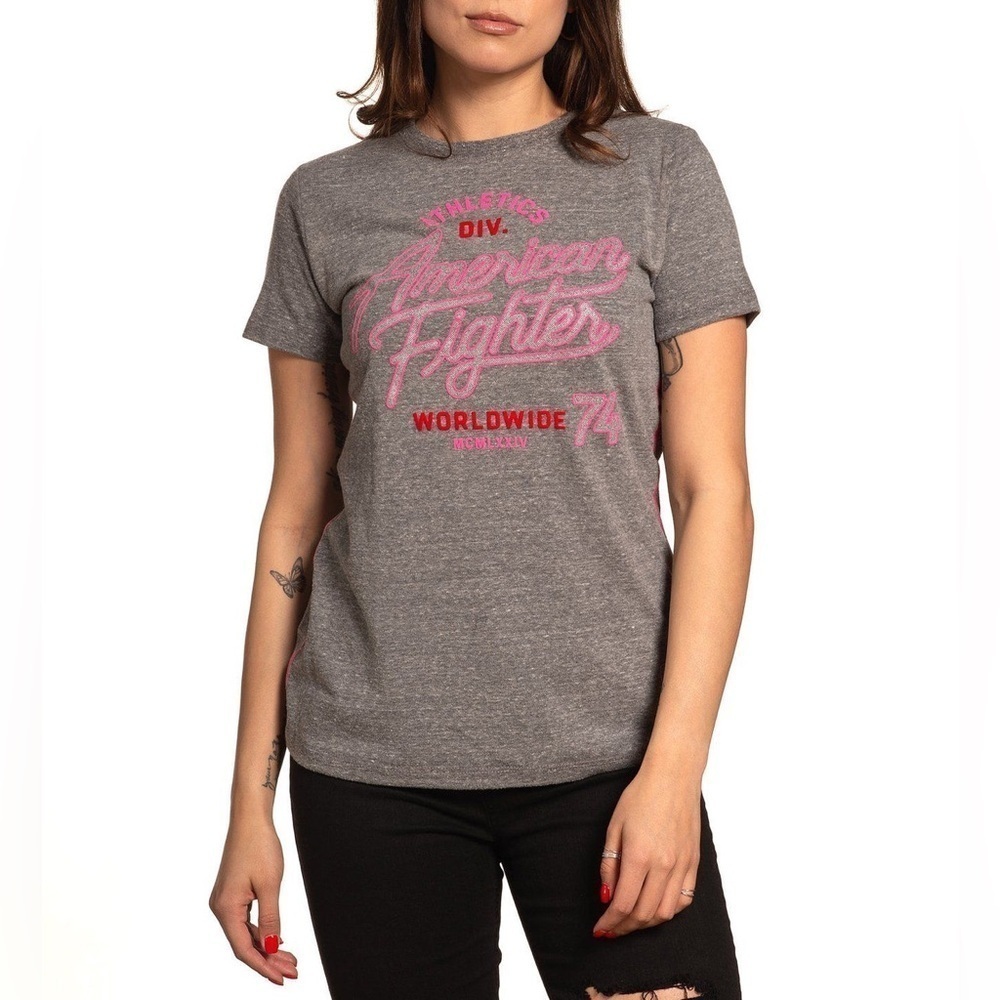 NWT American Fighter Grey Pink Quinn Short Sleeve Tee T-shirt Size Medium